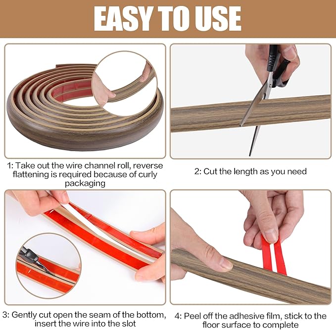Floor Cord Cover Self Adhesive Cord Hider,10FT Cable Management, Extension Strip Protector for Wires, Prevent Cable Trips for Offices, Gyms, Exhibitions Cavity:0.51"(W) x0.3(H) Woodsmokedbrown
