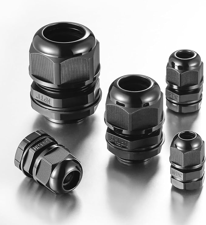 10 PCS 1/4"(4-8mm) NPT Nylon Cable Gland Joints with Gaskets, IP68 Adjustable Lock Nut Strain Relief Cord Grip Waterproof Cable Glands - UL Listed and RoHS Compliant