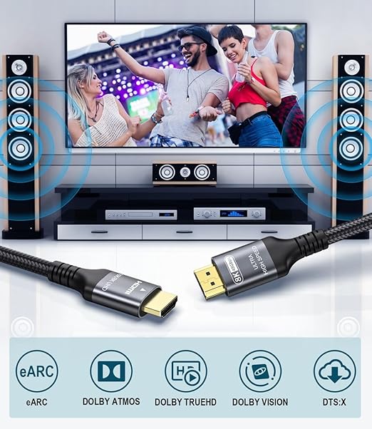 Certified 10K 8K HDMI 2.1 Cable 3.3 FT, 48Gbps Ultra High Speed HDMI Cable with Ethernet 4K 240Hz 165Hz 144Hz 120Hz 8K60Hz eARC HDCP2.3 HDR10+ PC Laptop TV Monitor Projector