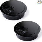 MAHDPRO Metal Desk Grommet 2 Inch (50 mm) Pack of 2-Flat Black Zinc Alloy Metallic Desk Cord Hole Cover to Arrange Cables & Wires Through Computer Table/Countertops