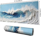 Galdas Gaming Mouse Pad XXL XL Large Long Extended Big Mousepad Non-Slip Rubber Keyboard Desk Pad with Stitched Edges for Laptop Home Office (31.5x11.8x0.08 Inch) … (Painting Waves)