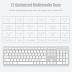 LeadsaiL Wireless Keyboard, 2.4GHz Full-Sized Ergonomic Computer Keyboard, Cordless Noiseless Keyboard,12 FN Shortcuts for Windows MacOS Laptop Computer - White and Grey