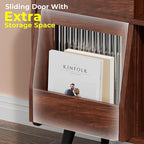 Large Record Player Stand with Sliding Door,350 Vinyl Record Storage Cabinet, Record Player Table with Power Outlet and LED Light,Turntable Stand with Wood Legs for Living Room,Office