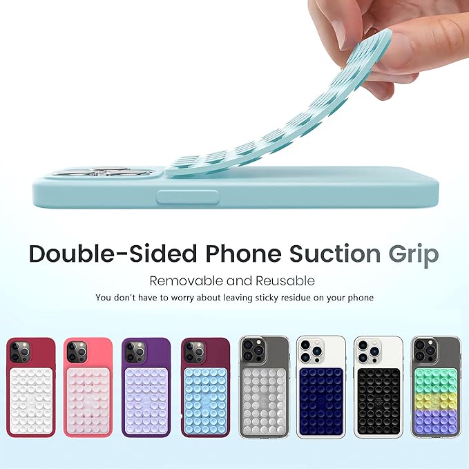 Silicone Double-Sided Suction Phone Grip Detachable Mount - Car Dashboard/Shower Phone Holder, Hands-Free For Selfies & Videos, ASMR- iphone & Android Compatible (Large, Lavender+Transparent)