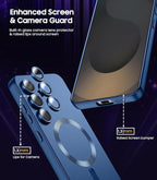Magnetic for Samsung Galaxy S25 Plus Case [Compatible with MagSafe][Built-in Camera Lens Protector] Slim Soft Silicone Bumper Shockproof Metallic Luster Phone Shell (Blue)