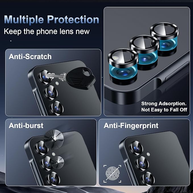 Korecase for Galaxy S25 Camera Lens Protector, 9H Tempered Glass Anti Scratch Camera Screen Protector Shockproof Film Shcokproof Metal Ring Lens Protecor for Galaxy S25,Black