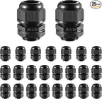 25 PCS 3/4"(12.5-18mm) NPT Nylon Cable Gland Joints with Gaskets, IP68 Adjustable Lock Nut Strain Relief Cord Grip Waterproof Cable Glands - UL Listed and RoHS Compliant