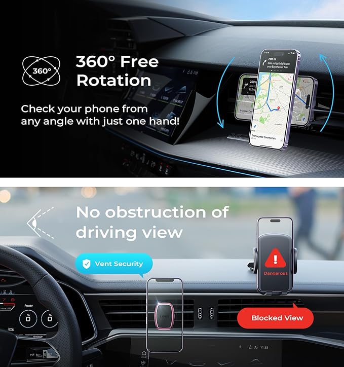 LISEN Magnetic Phone Holder for Car, [Easily Install] Car Phone Holder Mount [6 Strong Magnets] Cell Phone Holder for Car [Case Friendly] iPhone Car Holder Pink 🧲20X Powerful: Pink LV633