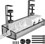 Under Desk Cable Management Tray Black, No Drill Desk Cable Wire Management Organizer with Clamp, PC Cord Organizer Accessories & Workspace for Office, Home