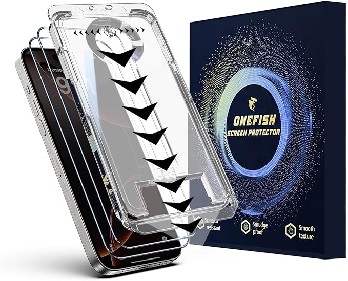 OneFish Screen Protector for Iphone 16 Pro Max, HD Clarity Tempered Glass Film 9H+ Hardness, with Hassle-Free Installation Frame, Dust-Free Bubble-Free Anti-Fingerprint, 2Pack