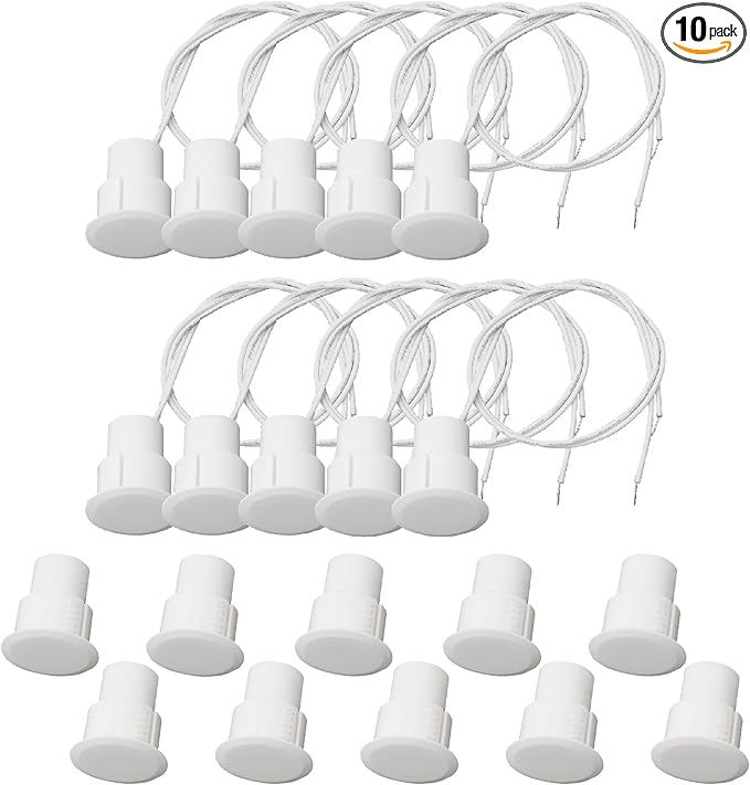 10PCS Recessed Wired Security Window Door Contact Sensor, Normally Closed NC, Door Alarm Magnetic Reed Switch with 2 Wire, ABS White, RC-36