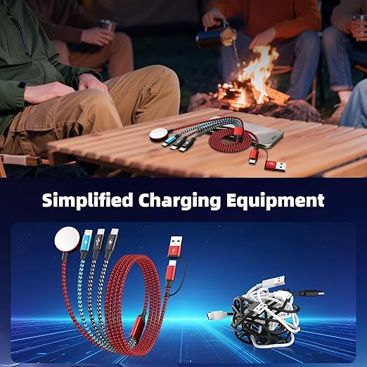 Travel Essentials 4in2 Multi Charging Cable for Apple Watch Charger,USB A/C to Dual Type C/IP/iWatch Charger,Travel Chargers for Multiple Devices Compatible with iWatch Series&iPhone 16-12 5FT