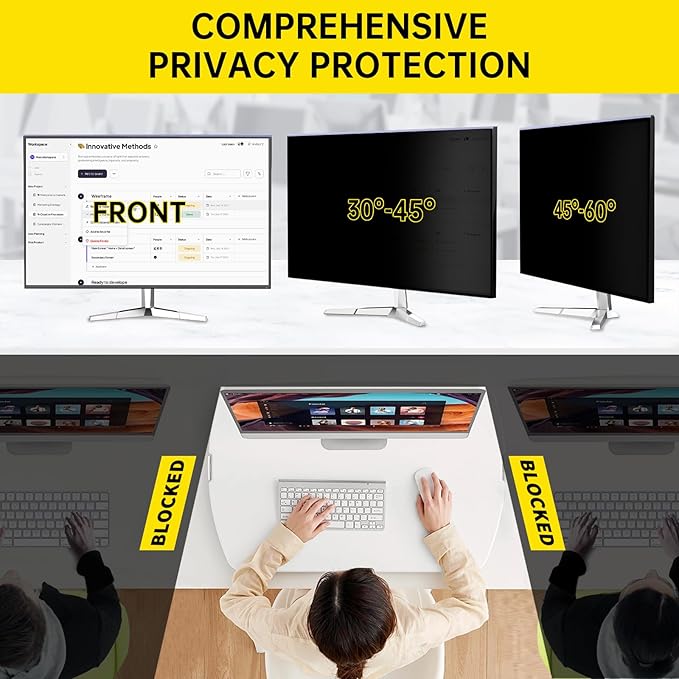 27 Inch Computer Privacy Screen for 16:9 Computer Monitor, Anti-Blue Light Monitor Privacy Screen Filter, Anti-UV Computer Screen Privacy Shield, Hanging Type