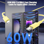 3-Pack Yellow [3.3FT+6.6FT+10FT] 60W USB C to USB C Cable, Type C Fast Charging Cable for iPhone 16 15 Pro Plus Pro Max，for Galaxy S24 S23, for iPad Pro/Air, for MacBook Pro/Air and More