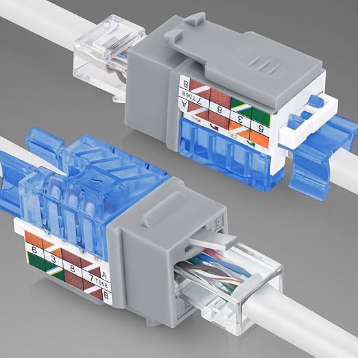 Everest 45° Angled RJ45 Cat5e Keystone Jacks 10-Pack in Gray - Slim Profile Female RJ45 Connectors - Cat 5e Keystone Jack - Compatible with 45° Angled Speed Termination Tool - 45Term (B0BL3GS7ZY)