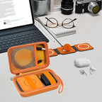 Travel Case for UCOMX for Nano/for Rtops/for Hicober/for Iseyyox 3 in 1 Wireless Charger, Foldable Magnetic Charging Station Storage Holder Bag for Fast Charge Pad Cable, Adapter, Orange-Box Only