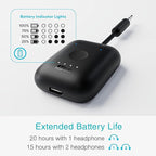 MEE audio Connect Air (2 PACK) in-Flight Bluetooth Wireless Audio Transmitter Adapter for up to 2 AirPods/Other Headphones; Works with All 3.5mm Aux Jacks on Airplanes, Gym, TVs, & Gaming, Black&White