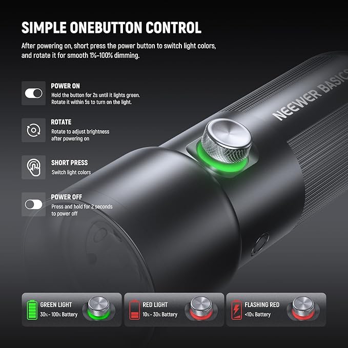 NEEWER BASICS RGB Photography Flashlight with 4 Colors/20 Gobo Filters/7500mAh, 10W Portable LED Video Spotlight Aluminum Alloy Patterned Ambient Sunset Light for Video Recording Studio Lighting, FL10
