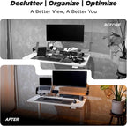 Moodular Wooden Monitor Stand 33.4” (85cm) Desk Organizer with Metal Slide Rails for Drawer, Tray, Laptop, Tablet, Phone & Headphones Customizable Riser for Organized Workspace Black MS85-B