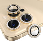 Choiche [3+1 for iPhone 14 Pro/iPhone 14 Pro Max Camera Lens Protector Bling, 9H Tempered Glass Camera Cover Screen Protector Metal Ring Decoration Accessories (Diamond-Gold)