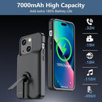 Battery Case for iPhone 15/15 Pro, Charging Case with Stand 7000mAh Rechargeable Ultra-Slim Anti-Fall Protection Extended Battery Pack Charger Cover for iPhone 15/15 Pro Battery Case 6.1" Black