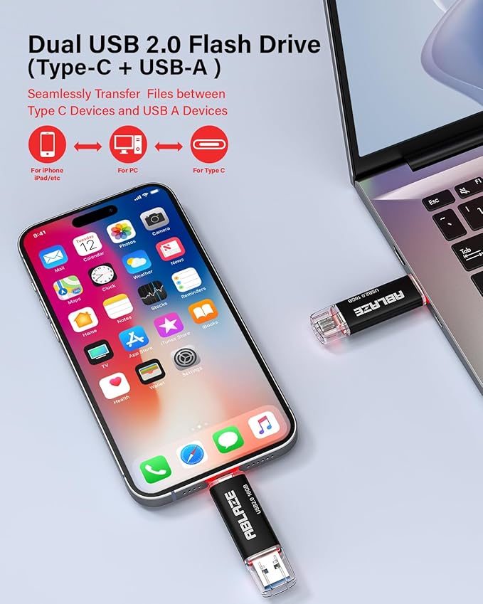 ABLAZE 16GB Type C Flash Drive 10 Pack, Dual USB 2.0+USB C Memory Stick Thumb Drive Compatible with iPhone 16/15, Android Smartphone, Computers, Tablets, Mac,iPad,PC