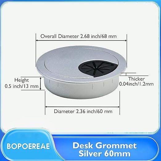 Desk Grommet 2-3/8" (60 mm), Desk Cord Hole Cover, Cable Grommet ABS Plastic, Desk Hole Grommet for Office and Home Table Cable, Detachable Cable Cord Organizer (Silver Sand 8 Pcs)