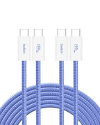 Belkin USB C to USB C Cable 2-Pack, 9.9ft, 60W - Type C Charger, iPhone Charger Cord, Soft, Braided, Flexible for iPhone 16, Galaxy S25, Pixel 9, Airpods, iPad Pro & More, Travel Essentials - Blue