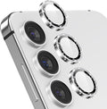 YWXTW Camera Lens Protector for Samsung Galaxy S24 / S23 / S23 Plus, [NOT for S24 Plus] 9H Tempered Glass Metal Individual Ring Camera Screen Protector for S24 Accessories (Silver Glitter)