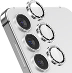 YWXTW Camera Lens Protector for Samsung Galaxy S24 / S23 / S23 Plus, [NOT for S24 Plus] 9H Tempered Glass Metal Individual Ring Camera Screen Protector for S24 Accessories (Silver Glitter)
