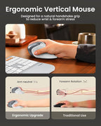 ProtoArc Ergonomic Vertical Mouse, EM11 NL Rechargeable Wireless Mouse Bluetooth, Ergo Mice with 3 Multi-Device for PC/Notebook/Laptop, 2.4GHz Optical Mice for Windows, Mac OS, White