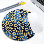 Leopard Gold Watercolor Navy Blue Mouse Pad Round Non-Slip Rubber Mousepad Laptop Office Computer Decor Cute Desk Accessories Customized Design Mouse Pad