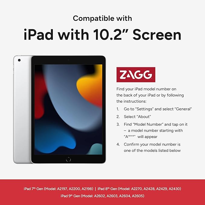 ZAGG Pro Keys Wireless Keyboard with Trackpad and Detachable Case - Compatible with The Apple iPad 10.2"(Gen 9,8,7) - Charcoal