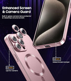 Magnetic for iPhone 15 Pro Max Case [Compatible with MagSafe][Built-in Camera Lens Protector] Slim Soft Silicone Bumper Shockproof Metallic Luster Phone Case (Rose Gold)