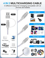 4-in-2 Charging Cable for Apple Watch Charger/Samsung/iPhone Charger,Car/Office/Camping/Travel Essentials,Type C Cable Multi Cord for iWatch Ultra/10-2/iPhone 16-11/Samsung S25-S20,iPad,airPods-Purple
