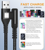 sweguard USB C Cable Right Angle [3Pack, 10FT+6.6FT+3.3FT], USB Type C iPhone 16 Charger Cable Nylon Braided Cord for iPhone 15 16 Pro Max Plus, Samsung Galaxy S25 S24 S23 S22 S21 S10 Note 20 10,Moto