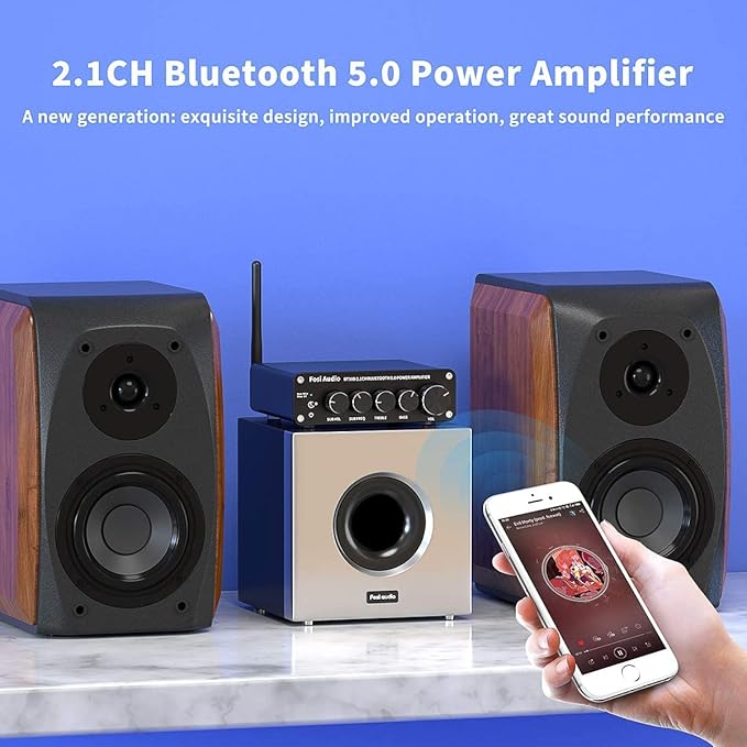 Fosi Audio BT30D Bluetooth 5.0 Stereo Audio Receiver Amplifier 2.1 Channel Mini Hi-Fi Class D Integrated Amp 50 Watt x2+100 Watt for Home Outdoor Passive Speakers/Subwoofer Powered Subwoofer