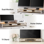 Fenge Dual Monitor Stand, Monitor Riser with Drawer, 42.5 Inch Large Computer Monitor Stand for 2 Monitors, 2 Tier Wooden Desk Shelf for Top of Desk
