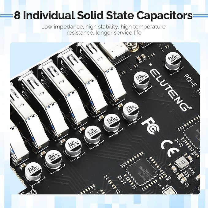 ELUTENG PCIE USB 3.2 Card 8 Ports PCI Expree to USB C Expansion Card Superspeed 6 USB and 2 Type C PCI-e USB3 Hub Controller Adapter 3 Independent Power Module