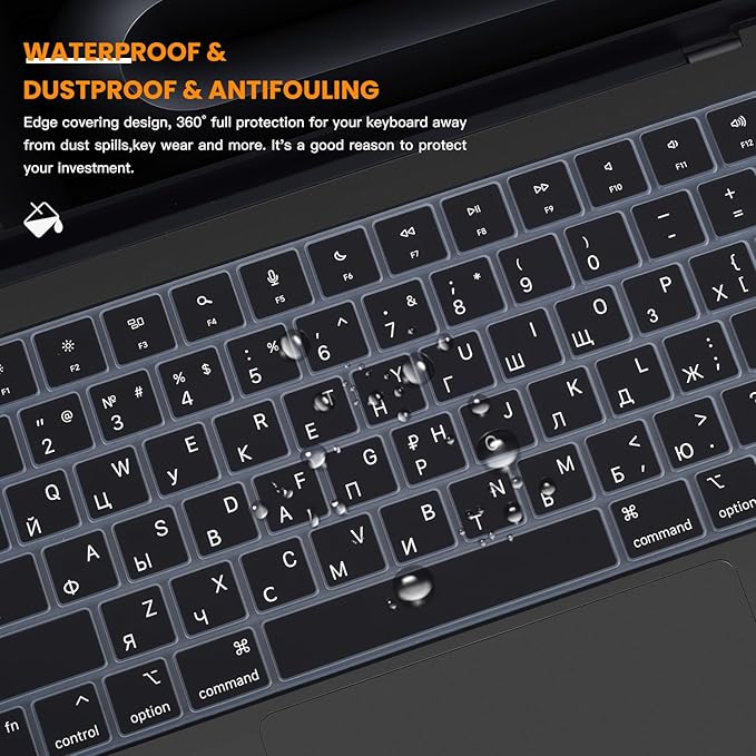 Russian Keyboard Cover Skin for 2024 2023 2022 2021 Apple MacBook Pro 14 A3112 A3401 A3185 A2992 A2918 A2442 A2779, MacBook Pro 16 A3403 A3186 A2991 A2485 A2780 M4 M3 M2 M1 Pro Max Protector-Black