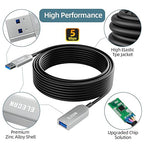 Elecan Active Optical USB 3.0 Extension Cable 50 FT Fiber Optic Type A Male to Female USB Extension Cord USB Extender 5Gbps Data Transfer for Webcam,Gamera, USB Hub, Keyboard, Hard Drive, Printer
