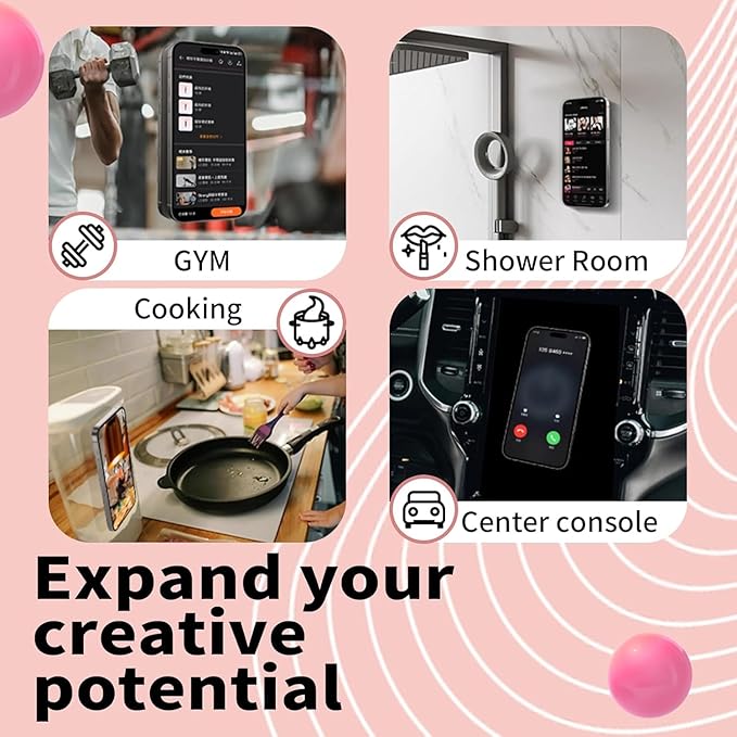 Octo Cup Buddy Sticky Grip Holder for Silicone Cellphone, Silicone Suction Cup Phone Case Mount Double Sided, Hands-Free Phone Accessories Strong Grip Holder for Selfie and Video (Pink)