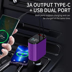 Retractable Car Charger Compatible with Galaxy Pixel, 4 in 1 Fast Charging 60W, Retractable Phone Charger for Car Retractable Cable and 2 USB Ports