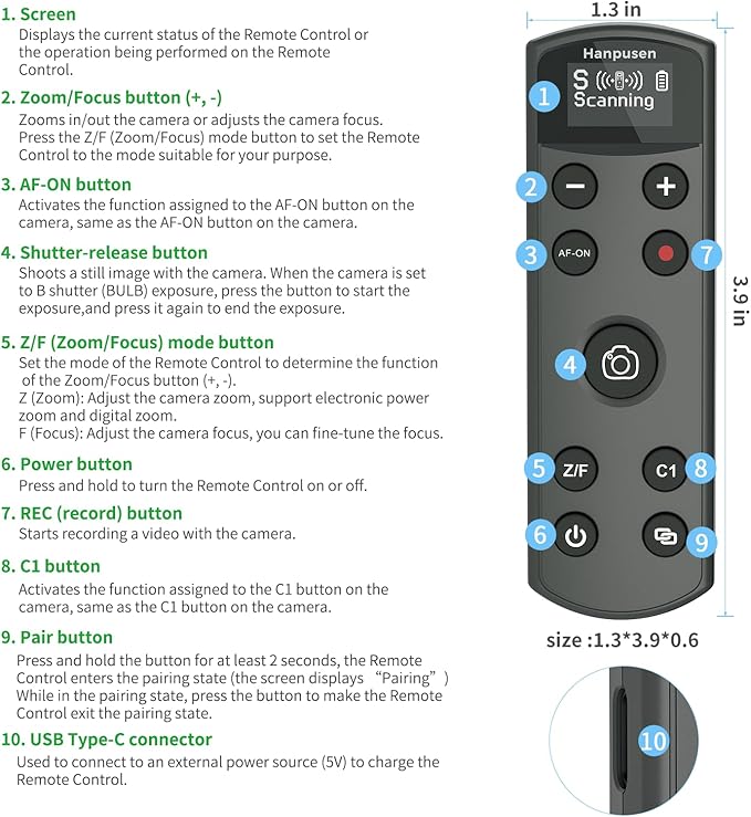 for Sony Camera Rechargeable Remote Control Wireless Shutter Release Compatible with A7C,A7III,ZV-1,ZV-E10,ZV-1 II,A6100,A6400,A6700,A7IV,RX100 VII,A9,A9 II,DSC-RX0 II,DSC-RX100 VII,Replace RMT-P1BT