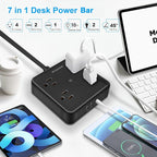 Ultra Flat Plug Surge Protector Power Strip 10 ft Cord,Long Power Strip with 4 Widely Outlets, Thin Extension Cord with 3 USB Ports(1 USB C Port),Slim Desk Charging Station,Black(2 Pack)