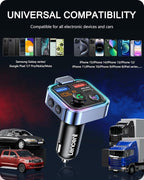 LENCENT Bluetooth 5.3 FM Transmitter, Wireless Radio Adapter Car Kit with Type-C PD 30W+ QC3.0 Fast USB Charger, Hands-Free Calling, Audio Stereo Mp3 Player Receiver, Supports U Disk, Color Light