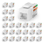 VCELINK RJ45 Cat6 Keystone Jacks, Dust-Proof Keystone Jacks,Slim Profile 25-Pack, 90-Degree Punch Down Ethernet Modular Jacks, UTP Keystone Jack Adapter, White