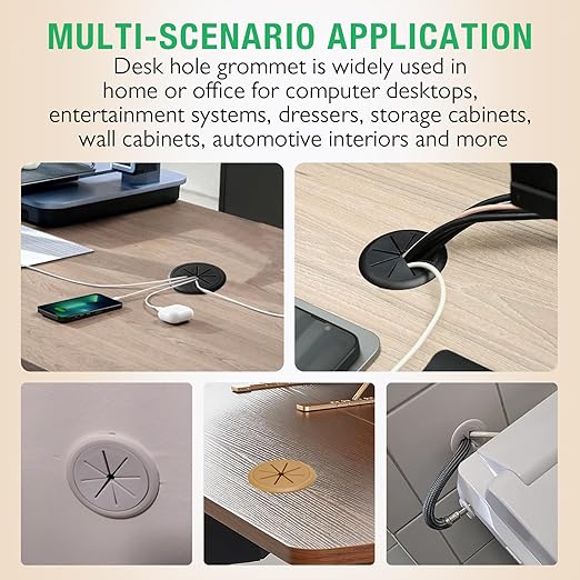 2 Pcs Desk Grommet 2-1/16" / 53 mm, Desk Hole Cover for Cables White, Cable Grommet ABS Plastic, Desk Hole Grommet for Home & Office Pc, Detachable Cable Cord Organizer