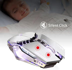 TENMOS T12 Wireless Gaming Mouse Rechargeable, 2.4G Silent Optical Wireless Computer Mice with Changeable LED Light for Laptop PC, 7 Buttons, 3 Adjustable DPI (Silver)