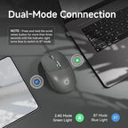 EWEADN Q5 Wireless Mouse, Bluetooth & 2.4G Quiet Computer Mouses with 1600 DPI, Battery Level Display, Ergonomic Office Mouse,6 Button Portable Cute Cordless Mice for Laptop/PC/Mac- Black